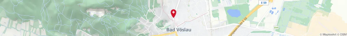 Kartendarstellung des Standorts für Kur-Apotheke in 2540 Bad Vöslau